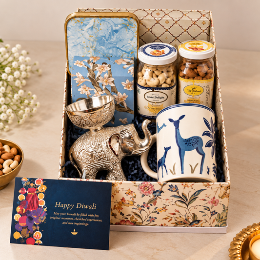 Premium Luxury Diwali Gift Hamper – Chocolates, Dry Fruits & Silver Elephant Bowl