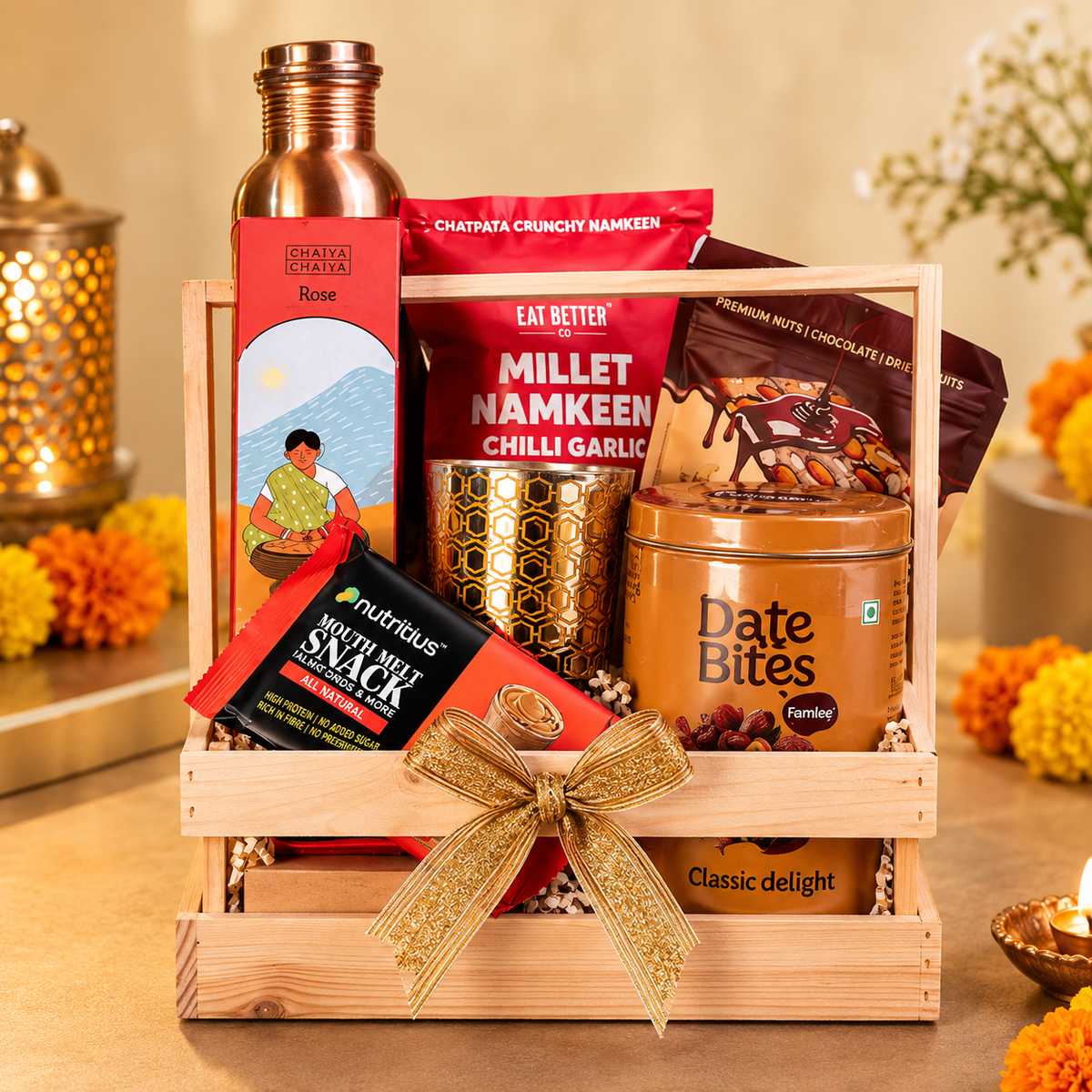 Premium Rasika Diwali Gift Hamper – Copper Bottle, Gourmet Snacks & Festive Treats